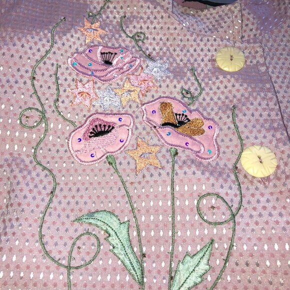 PINK EMBROIDERED KIMONO JACKET SZ L FLORAL WEARABLE ART FULLY LINED WOMENS - Picture 3 of 4